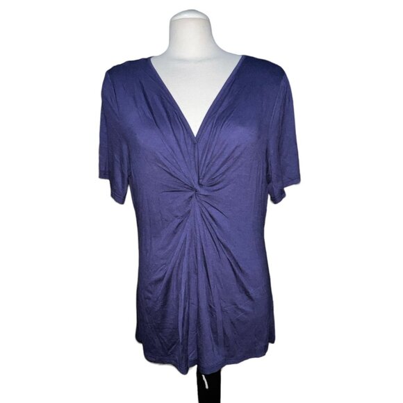 BloomChic Twisted Front Short Sleeve Casual Blouse Sz XL (14/16) Navy Blue Women - Picture 1 of 5